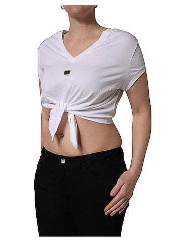 Dolce & Gabbana Basic White Logo Embroidered TieWaist Cropped Women's Top (view 2)