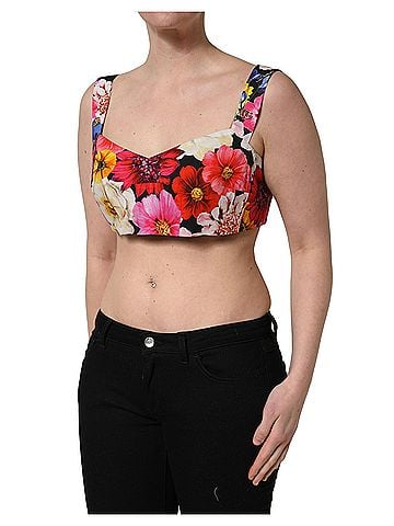 Dolce & Gabbana Basic Multicolor Floral Cropped Bustier Tank Women's Top (view 2)