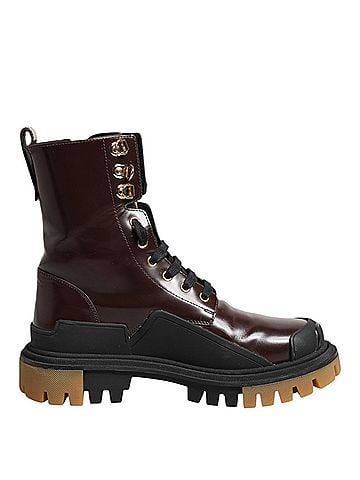 Dolce & Gabbana Basic Maroon Leather Mid Calf Biker Boots Women's Shoes (view 1)