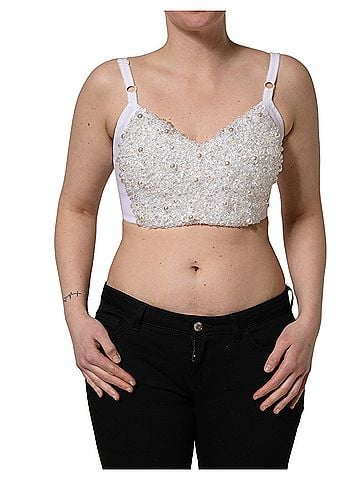 Dolce & Gabbana Basic White Pearls Beaded Corset Bustier Crop Women's Top (view 1)