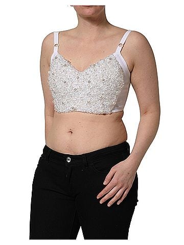 Dolce & Gabbana Basic White Pearls Beaded Corset Bustier Crop Women's Top (view 2)