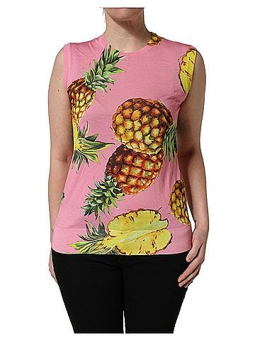 Dolce & Gabbana Basic Pink Pineapple Roundneck Sleeveless Tank Women's Top (view 1)
