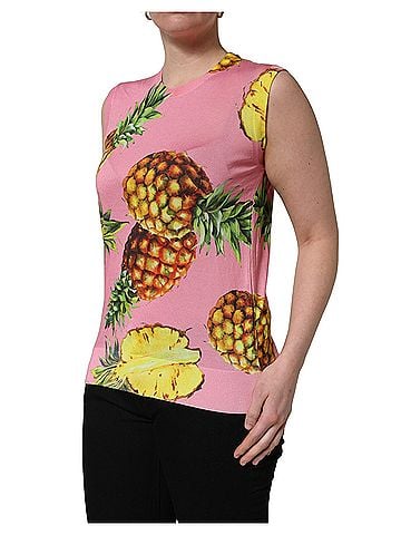 Dolce & Gabbana Basic Pink Pineapple Roundneck Sleeveless Tank Women's Top (view 2)