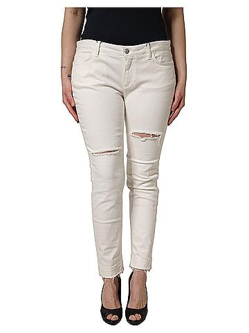 Dolce & Gabbana Basic White Tattered Skinny Cotton Denim Women's Jeans (view 1)