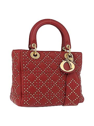 Dior Supple Lady Dior Bag Cannage Studded Lambskin Red Leather Handbag (view 1)