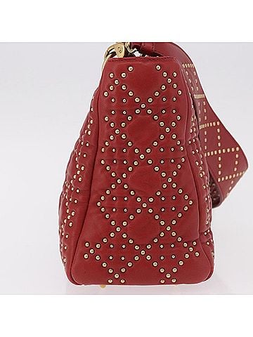 Dior Supple Lady Dior Bag Cannage Studded Lambskin Red Leather Handbag (view 2)
