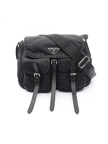 Prada Prada Triangle Logo Shoulder Bag/Handbag, Nylon & Saffiano Leather, Women's, Black (view 1)