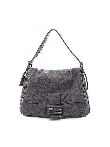 Fendi Fendi Mamma Bucket Shoulder Bag/Handbag, Leather and Cotton Jersey, Women's, Gray, 26325 (view 1)