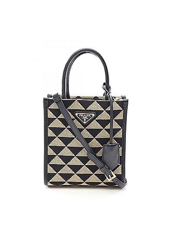 Prada Prada TRIANGOLO JACQUARD Symbol Embroidery Mini 2-Way Handbag, Canvas & Saffiano Leather, Women's, Black/Beige, 1BA355 (view 1)