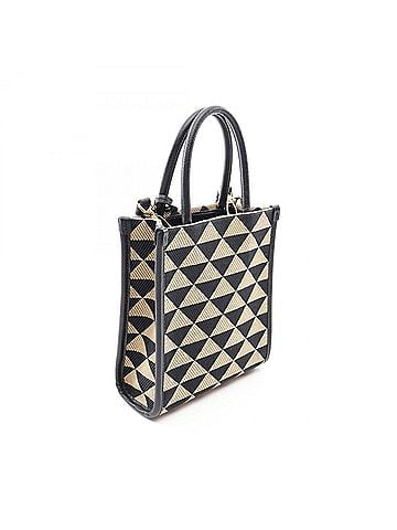 Prada Prada TRIANGOLO JACQUARD Symbol Embroidery Mini 2-Way Handbag, Canvas & Saffiano Leather, Women's, Black/Beige, 1BA355 (view 2)