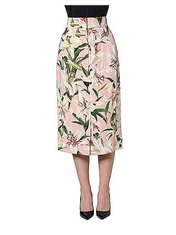 Dolce & Gabbana Basic Pink Lilium Print High Waist Pencil Women's Skirt (view 1)