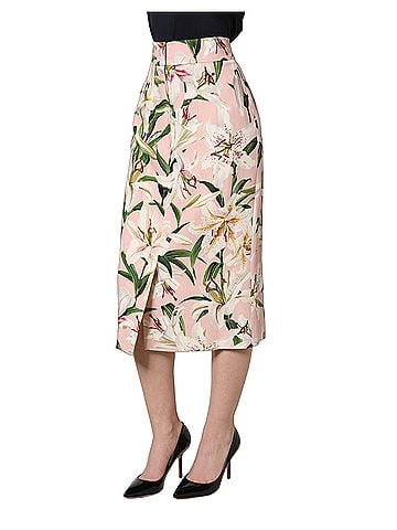 Dolce & Gabbana Basic Pink Lilium Print High Waist Pencil Women's Skirt (view 2)