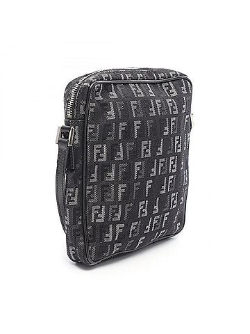 Fendi Fendi Zucchino Shoulder Bag/Handbag, Canvas and Leather, Women's, Black/Gray (view 2)