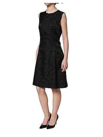 Dolce & Gabbana Basic Black Floral Jacquard Sleeveless A-line Women's Dress (view 2)