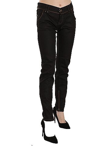 John Galliano Cotton Black Mid Waist Skinny Denim Women's Jeans (view 2)