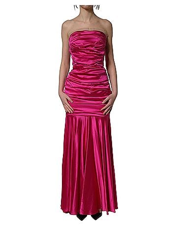 Dolce & Gabbana Basic Hot Pink Ruched Satin Strapless Gown Women's Dress (view 1)