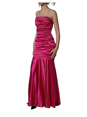 Dolce & Gabbana Basic Hot Pink Ruched Satin Strapless Gown Women's Dress (view 2)