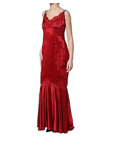 Dolce & Gabbana Basic Red Silk Sleeveless Maxi Long Lace Trim Women's Dress (view 2)