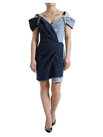 Dolce & Gabbana Basic Blue Patchwork Two Tone Denim Mini Women's Dress (view 1)
