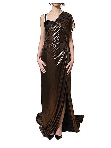 Dolce & Gabbana Basic Bronze Asymmetrical Draping OneShoulder Women's Dress (view 1)
