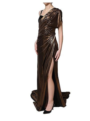 Dolce & Gabbana Basic Bronze Asymmetrical Draping OneShoulder Women's Dress (view 2)