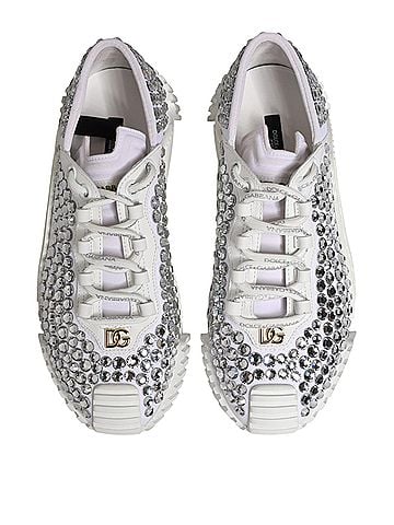 Dolce & Gabbana Basic White NS1 Canvas Leather Embellished Sneakers Women's Shoes (view 2)