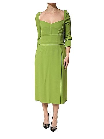 Dolce & Gabbana Basic Green Silk Sweetheart Neckline Midi  Women's Dress (view 1)