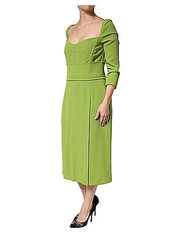 Dolce & Gabbana Basic Green Silk Sweetheart Neckline Midi  Women's Dress (view 2)