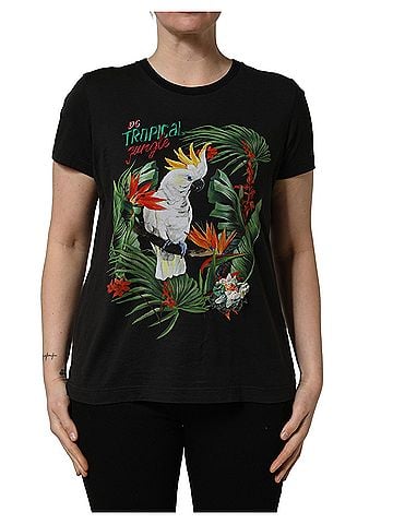 Dolce & Gabbana Basic Black Tropical Jungle Round Neck Women's T-shirt (view 1)