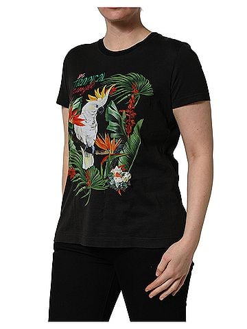Dolce & Gabbana Basic Black Tropical Jungle Round Neck Women's T-shirt (view 2)