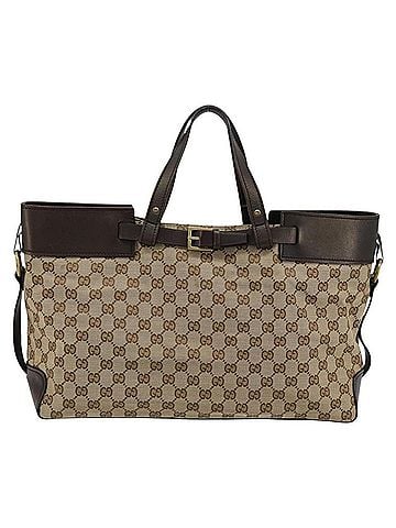 Gucci Belted Bucket Tote Gg Canvas With Leather Beige Canvas Tote Bag Bag (view 1)