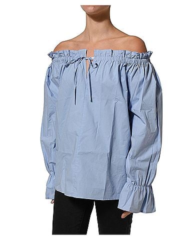 L'autre Chose Light Blue Cotton Off Shoulder Long Sleeves Women's Top (view 2)