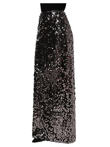 Dolce & Gabbana Basic Brown Sequinned Embellished Pencil Cut Women's Skirt (view 2)