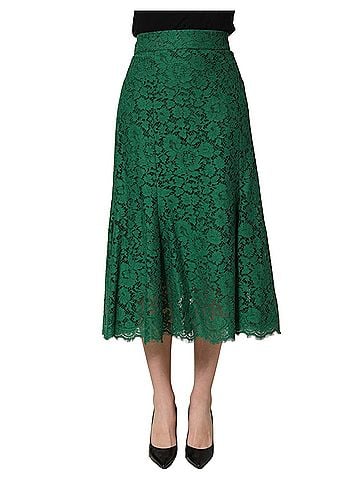 Dolce & Gabbana Basic Green Lace High Waist Mermaid Midi Women's Skirt (view 1)