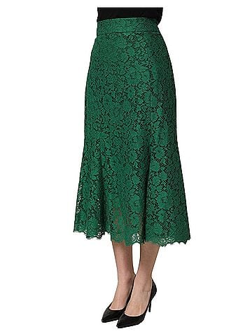 Dolce & Gabbana Basic Green Lace High Waist Mermaid Midi Women's Skirt (view 2)