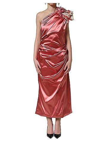 Dolce & Gabbana Basic Pink Draped Midi Flower Appliques Women's Dress (view 1)