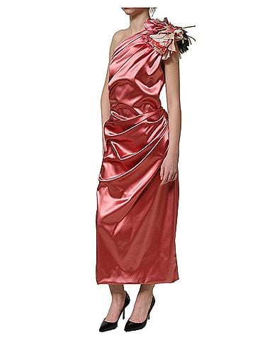 Dolce & Gabbana Basic Pink Draped Midi Flower Appliques Women's Dress (view 2)