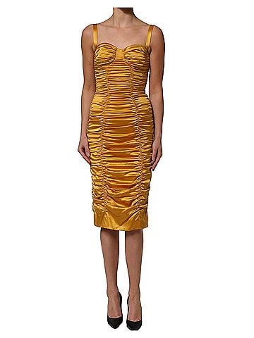 Dolce & Gabbana Basic Gold Silk Ruched Bodycon Sheath Midi Women's Dress (view 1)