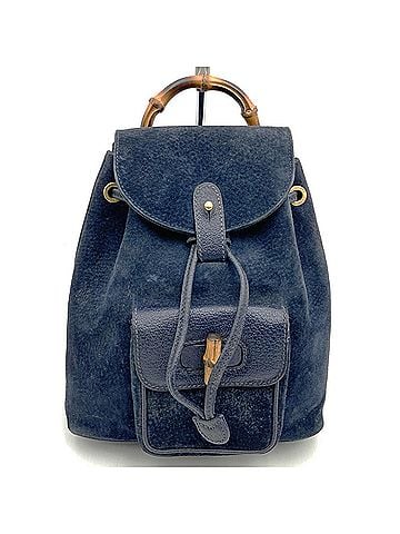 Gucci GUCCI Old Gucci Bamboo Backpack, Suede Leather, Navy, Daypack, Women's (view 1)