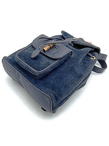 Gucci GUCCI Old Gucci Bamboo Backpack, Suede Leather, Navy, Daypack, Women's (view 2)
