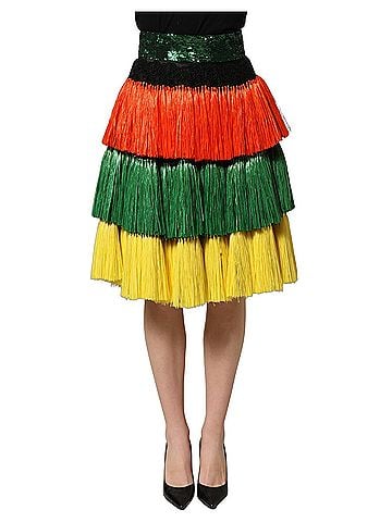 Dolce & Gabbana Basic Multicolor Fringe Sequin High Waist Knee Length Women's Skirt (view 1)