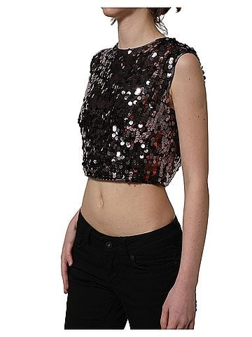 Dolce & Gabbana Basic Purple Sequined Sleeveless Cropped Tank Women's Top (view 2)