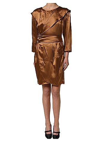 Emporio Armani Brown Satin Acetate Wrap Sheath Mini Belted Women's Dress (view 1)