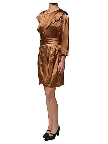 Emporio Armani Brown Satin Acetate Wrap Sheath Mini Belted Women's Dress (view 2)