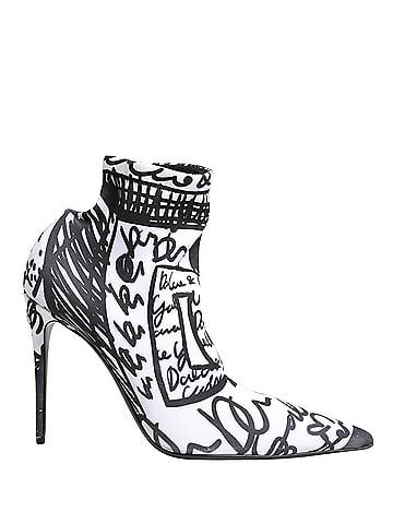 Dolce & Gabbana Basic White Graffiti Stretch Ankle Boots Women's Shoes (view 1)