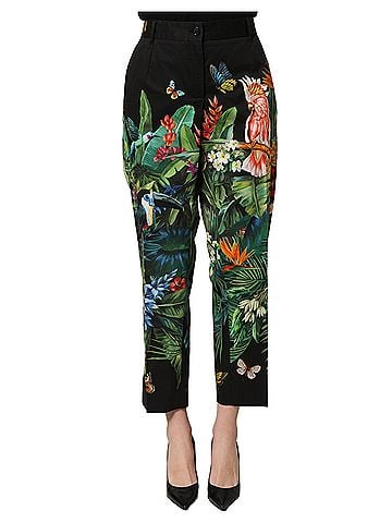 Dolce & Gabbana Basic Black Tropical Print Cotton HighWaist Women's Pants (view 1)