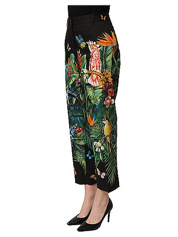 Dolce & Gabbana Basic Black Tropical Print Cotton HighWaist Women's Pants (view 2)