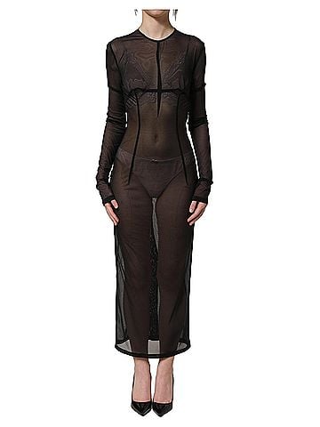 Dolce & Gabbana Basic Black Long Sleeve Sheer Fitted Maxi Women's Dress (view 1)