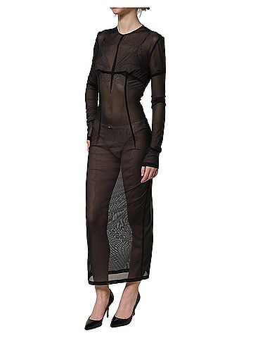 Dolce & Gabbana Basic Black Long Sleeve Sheer Fitted Maxi Women's Dress (view 2)