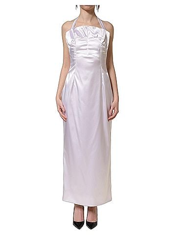 Dolce & Gabbana Basic White Satin Halter Backless Long Gown Women's Dress (view 1)